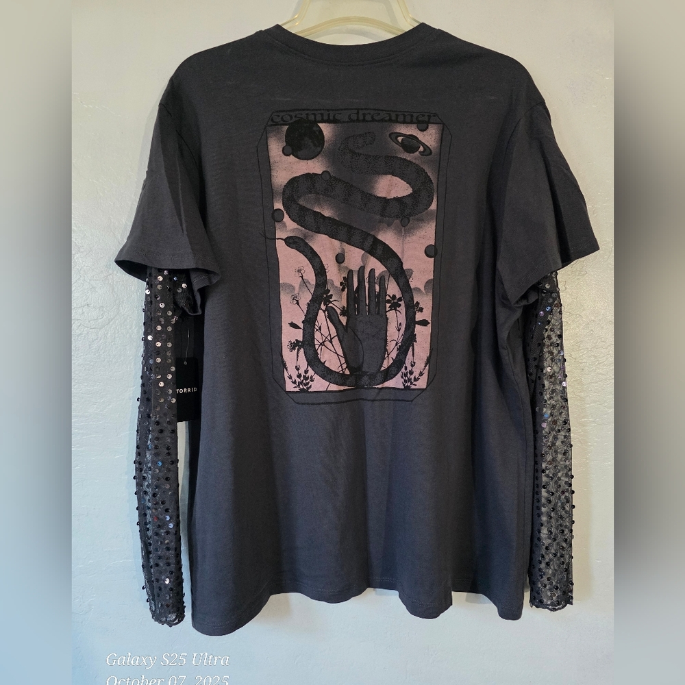 Torrid Black Graphic Tee with Sequin Sleeves - Picture 5 of 10